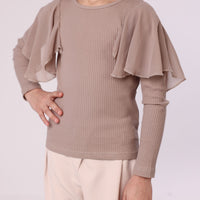 girl sweatshirt with shoulder design beige color