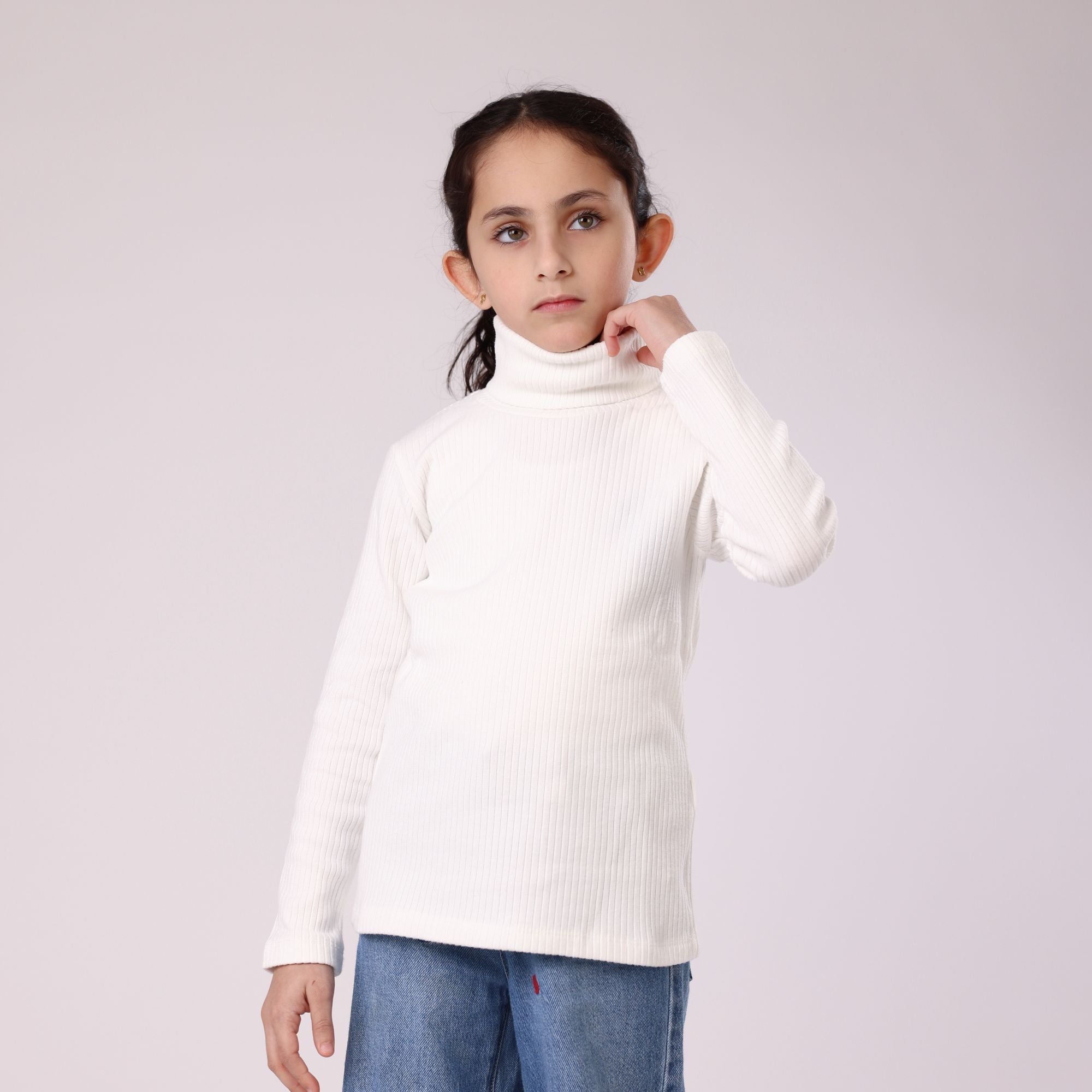 high neck warm sweatshirt long sleeve high quality cotton white