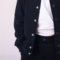 Set Of 3 pieces casual pants, short sleeve white shirt and sweatshirt with button dark blue color