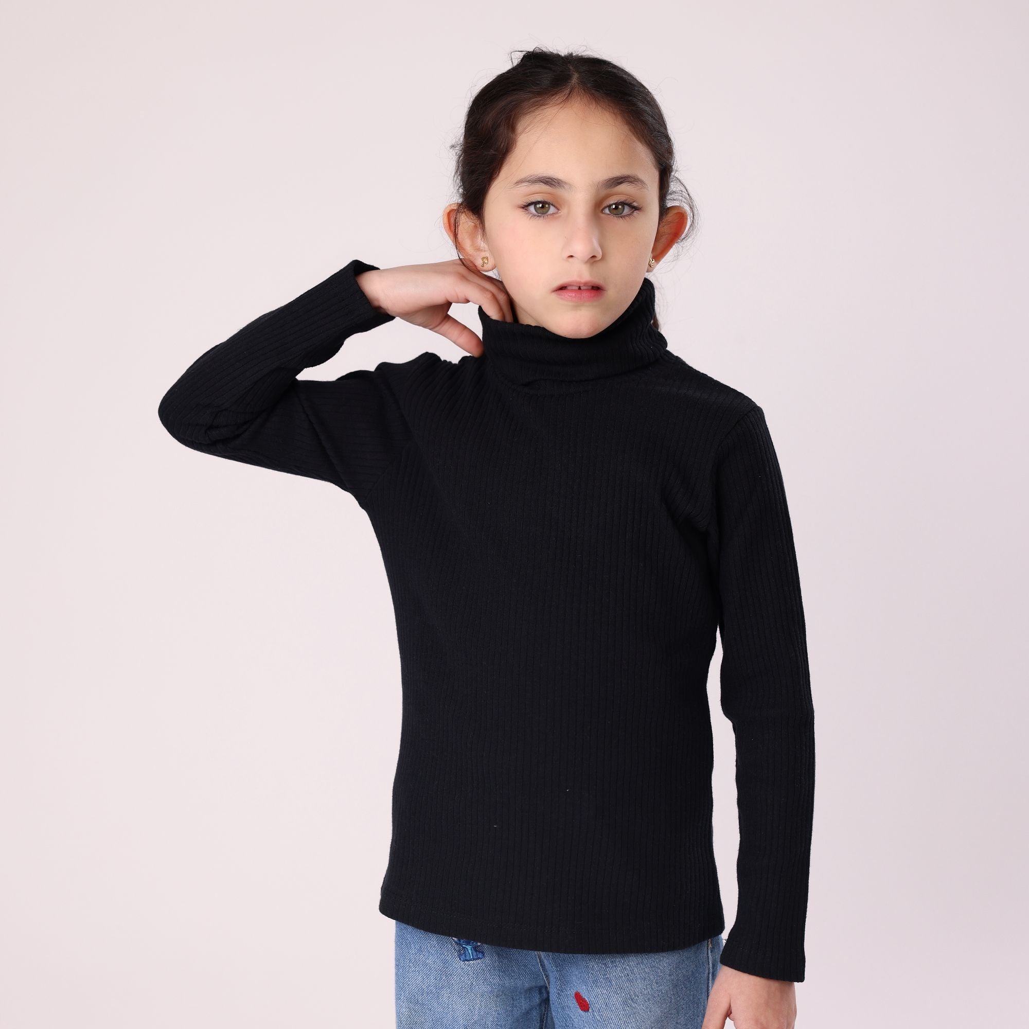 high neck warm sweatshirt long sleeve high quality cotton black