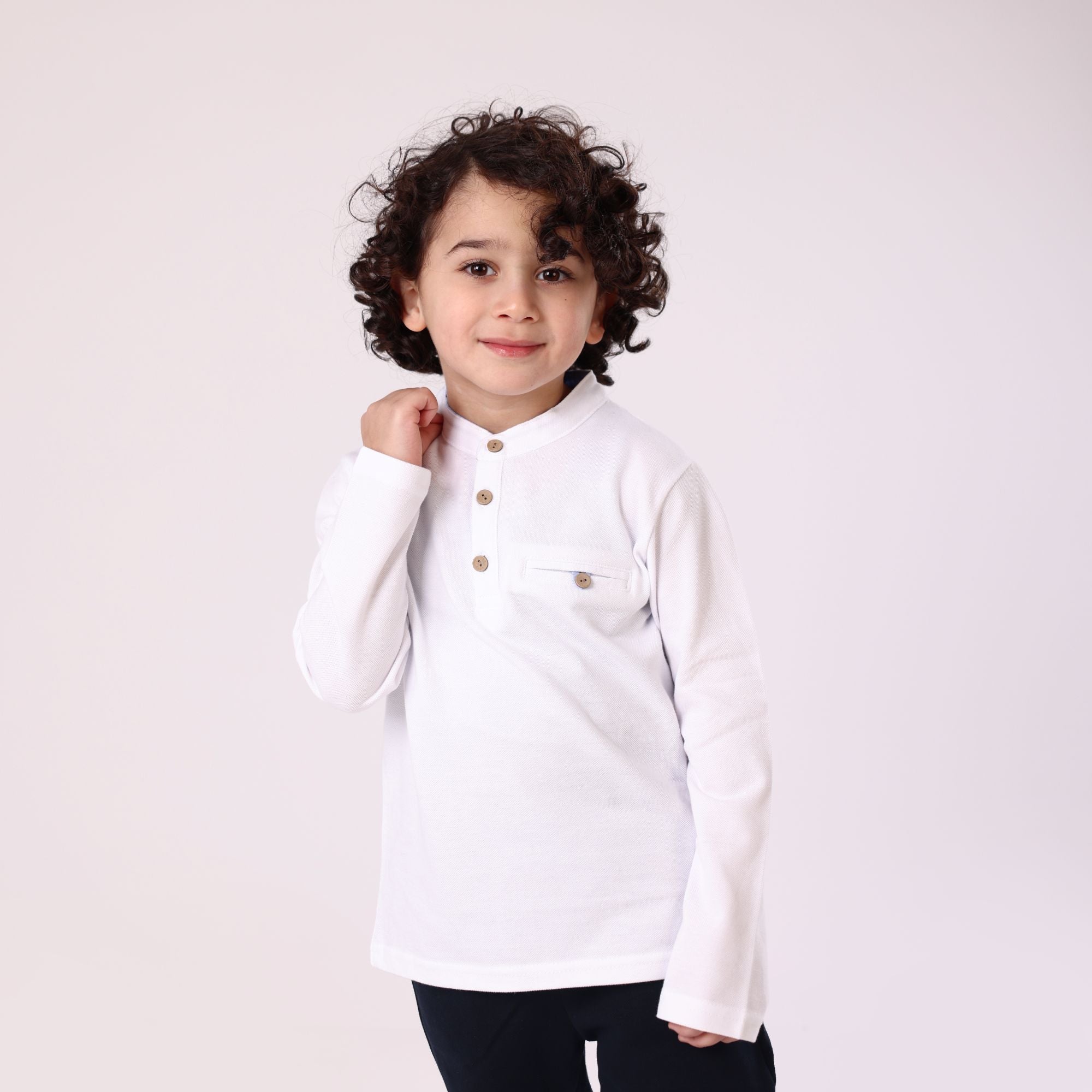 long sleeve shirt white casual for boy daily classic with buttons and pocket
