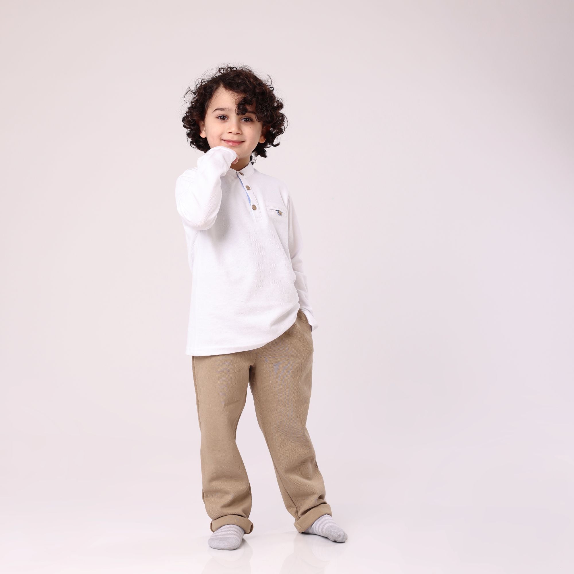 long sleeve shirt white casual for boy daily classic with buttons and pocket