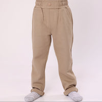 elastic band casual pants for boy with zipper and pocket beige color