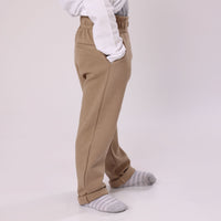 elastic band casual pants for boy with zipper and pocket beige color