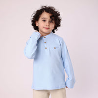 long sleeve shirt blue casual for boy daily classic with buttons and pocket