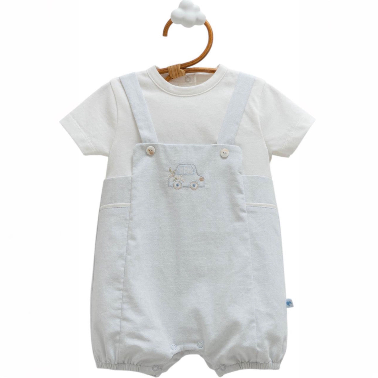 One piece romper blue for baby boy short sleeve car design soft cotton