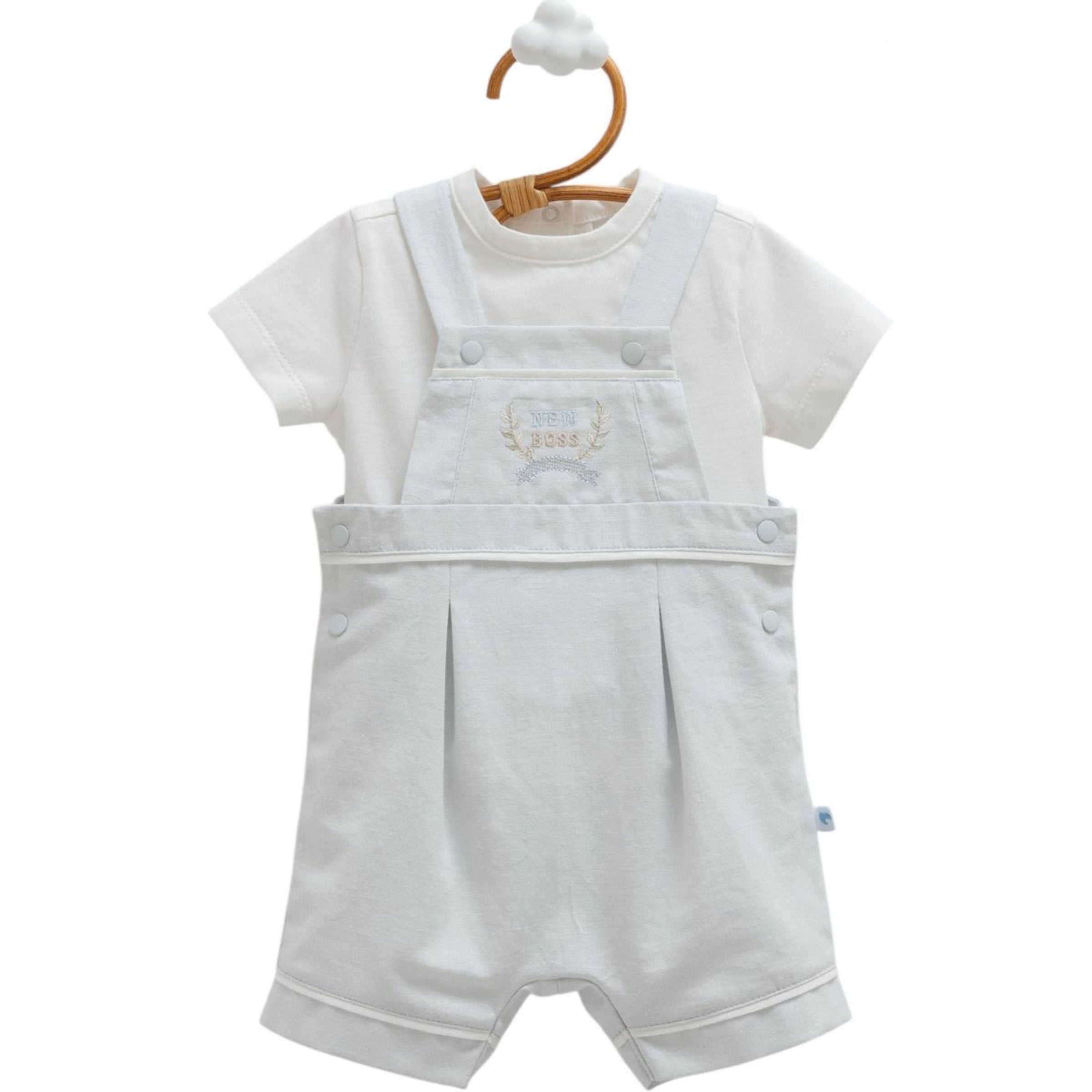 One piece romper blue for baby boy short sleeve soft cotton saltpeter design