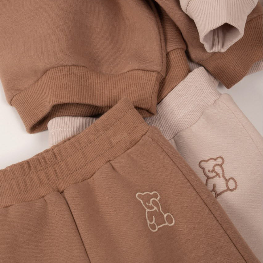 Three thread fleece bear camel set hooded
