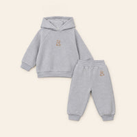 Three thread fleece bear blue set hooded