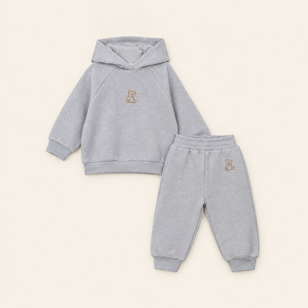 Three thread fleece bear blue set hooded