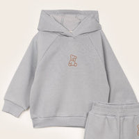 Three thread fleece bear blue set hooded