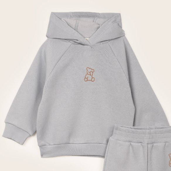 Three thread fleece bear blue set hooded