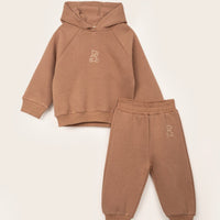 Three thread fleece bear camel set hooded