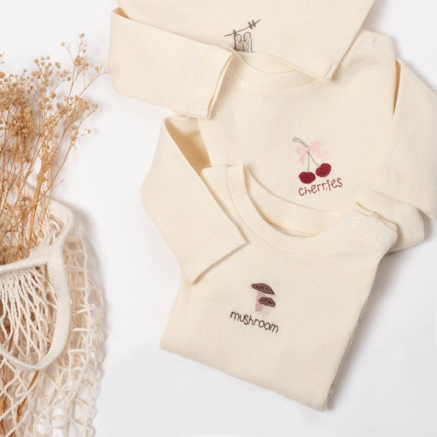 3 pieces set for baby boy mushroom  beige cotton hooded
