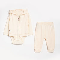 3 pieces set for baby boy mushroom  beige cotton hooded