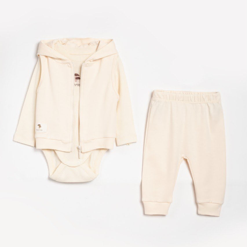 3 pieces set for baby boy mushroom  beige cotton hooded
