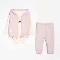 3 pieces set for baby girl cherry pink cotton hooded