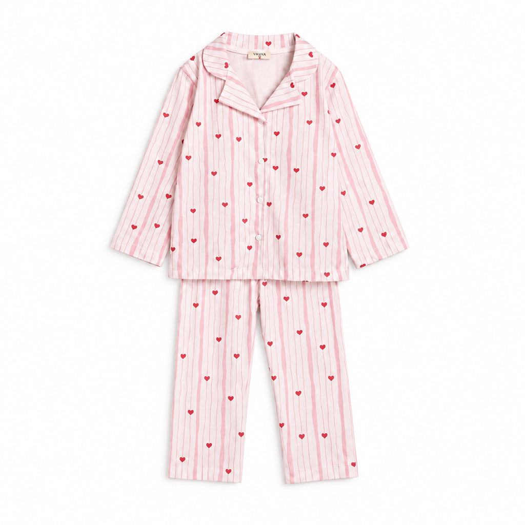 2 pieces sleepwear pyjama for toddler girl heart long sleeve with buttons