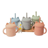 small silicone cup baby water with straw and handle for children