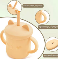 small silicone cup baby water with straw and handle for children
