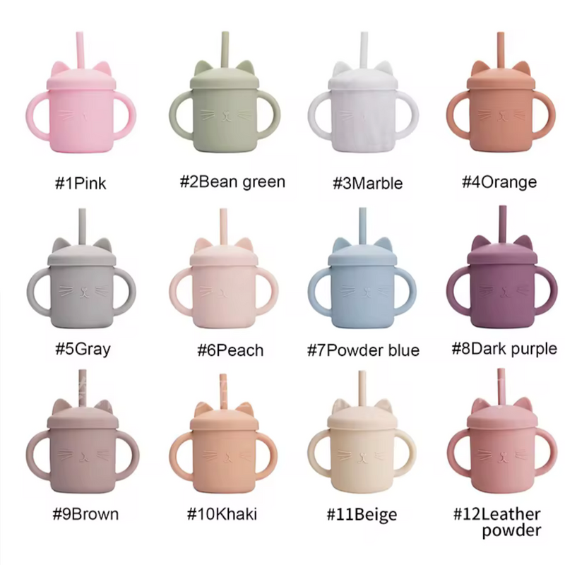 small silicone cup baby water with straw and handle for children