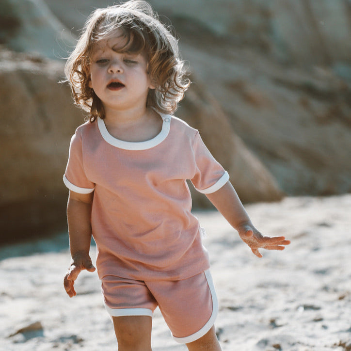 cotton set short and t-shirt rose