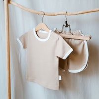 cotton set short and t-shirt unisex beige
