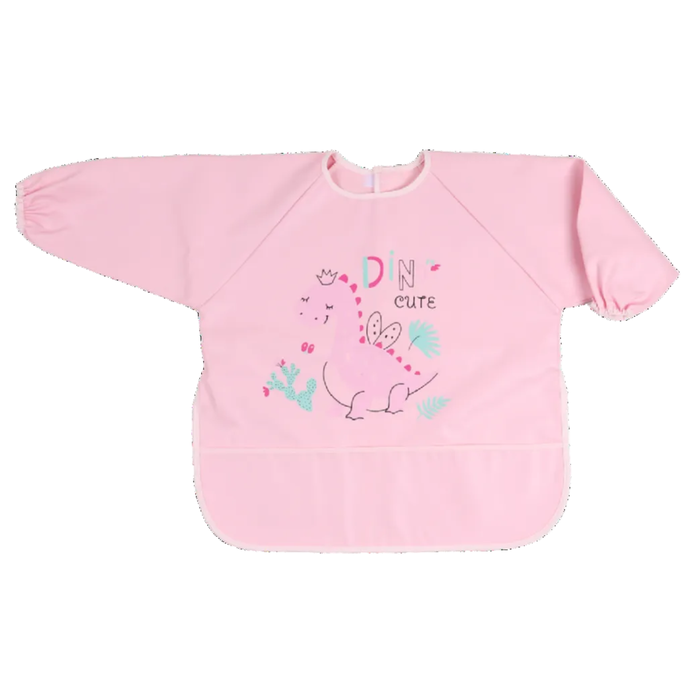 long sleeve feeding bibs for baby with pocket pink dino
