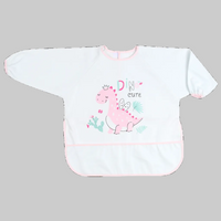 long sleeve feeding bibs for baby with pocket pink dino