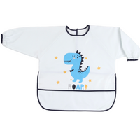 long sleeve feeding bibs for baby with pocket blue dino
