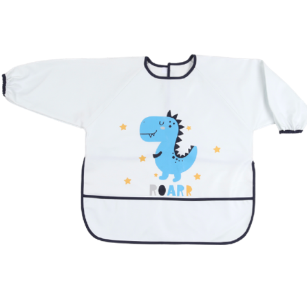 long sleeve feeding bibs for baby with pocket blue dino
