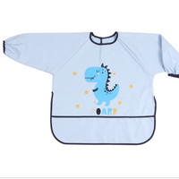 long sleeve feeding bibs for baby with pocket blue dino
