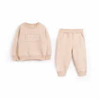 fleece set of sweatshirt and sweatpants for boy and girl beige color