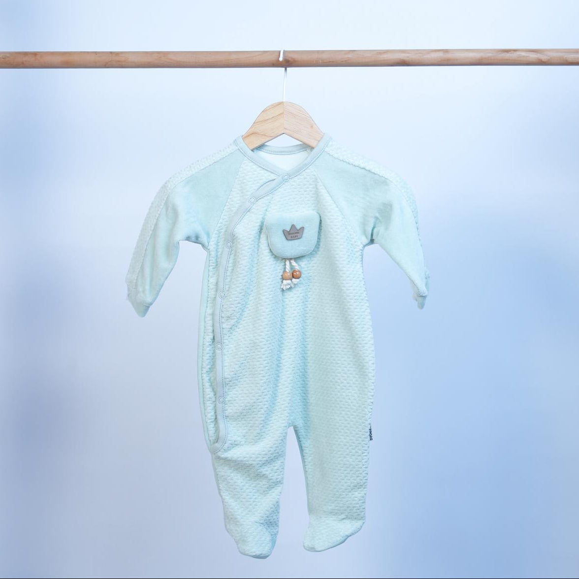 baby boy velour green romper
