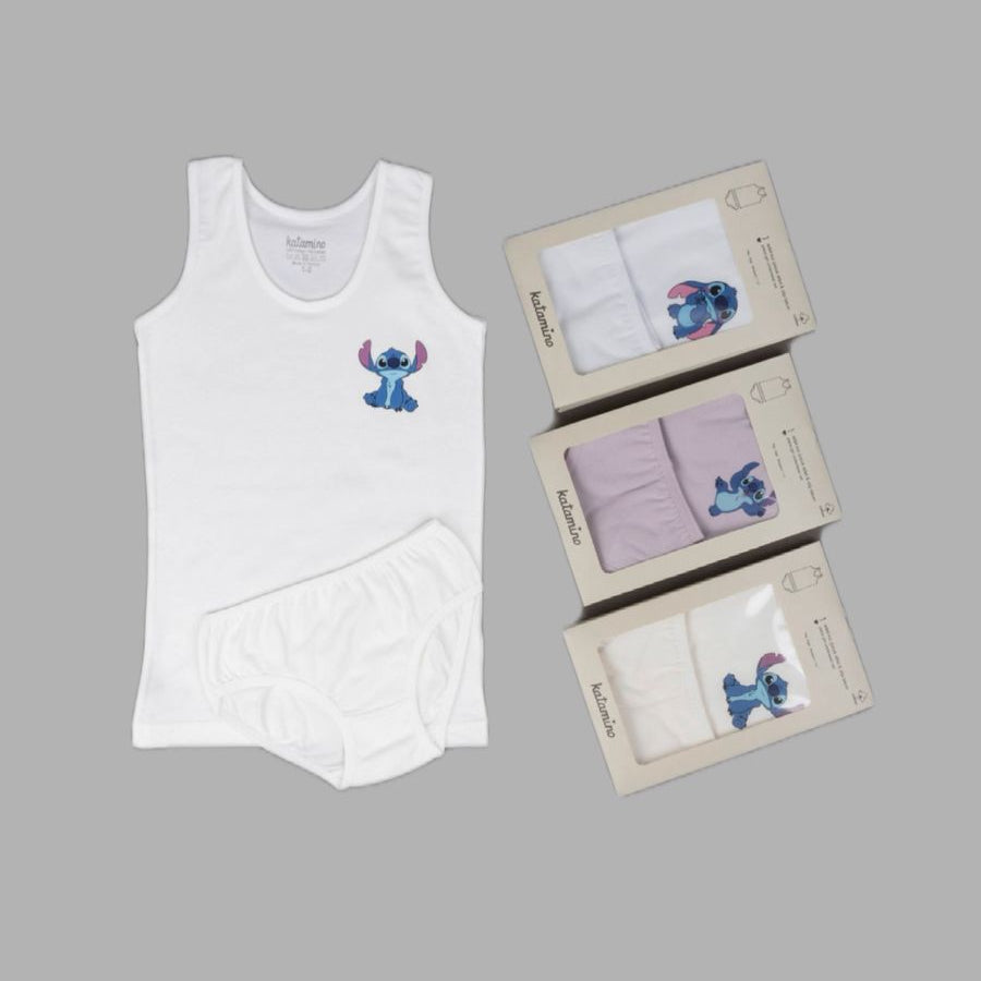 Set of one brief and one singlet for girl Stitch design