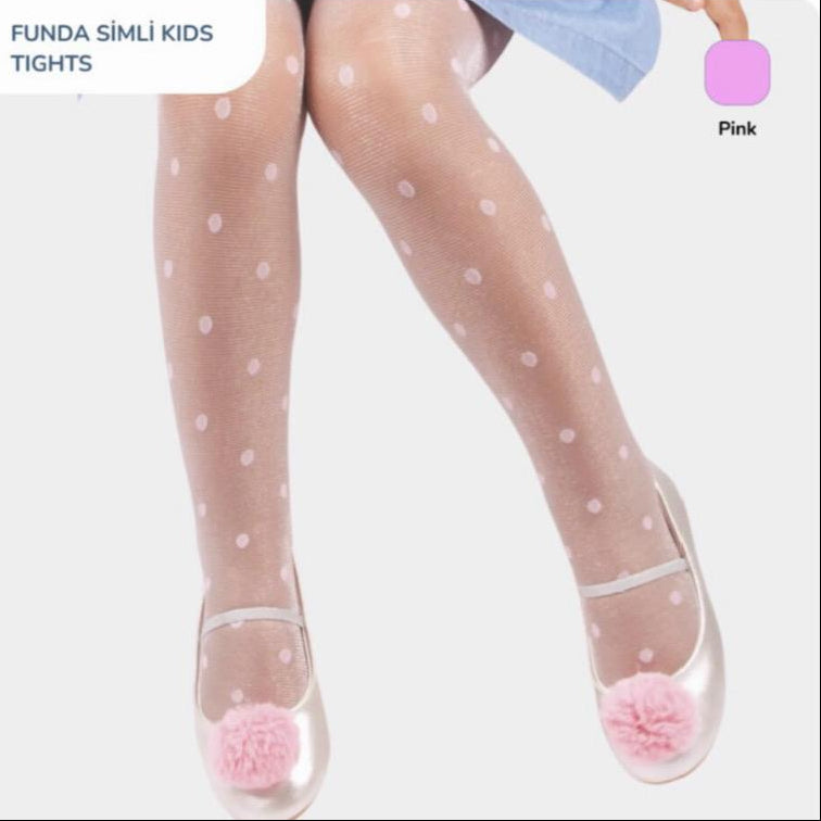 Daymod brand girls' polka dot sheer tights pink/ 3 to 10 years