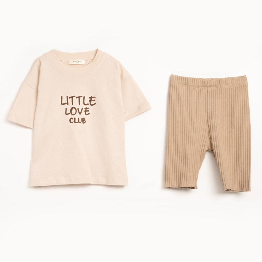 set of shirt and short for toddler girl beige color summer vides little love