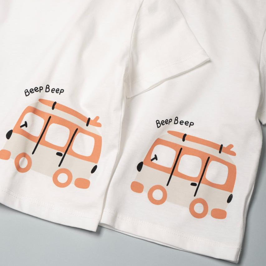 toddler boy set short and t-shirt available in two colors bus design
