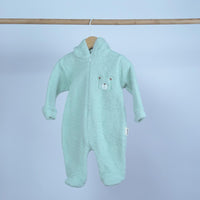 Faux Fur Baby Zipper Suit for Winter  with hood green
