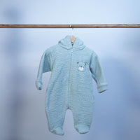 Faux Fur Baby Zipper Suit for Winter  with hood green