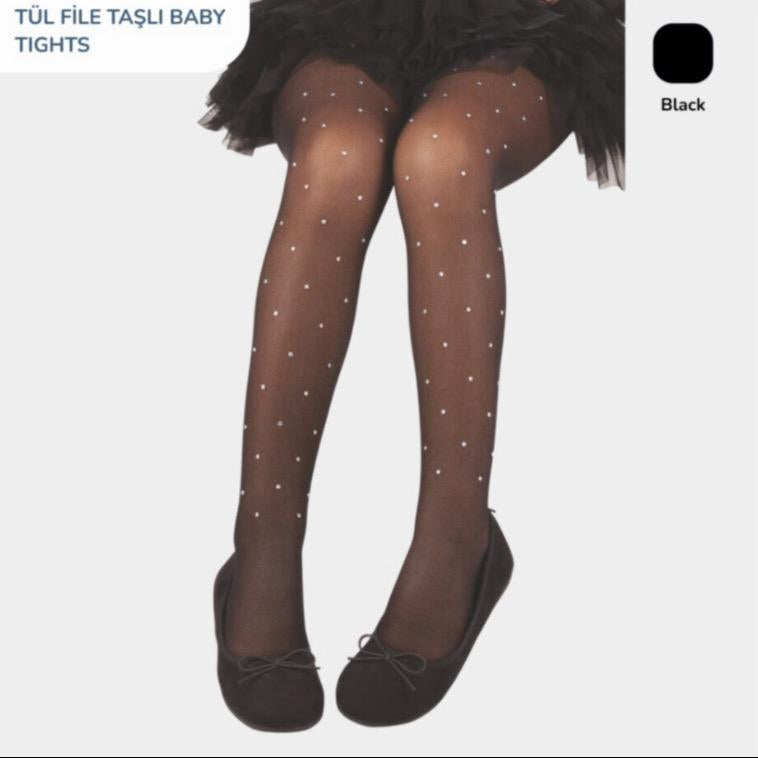 Daymod brand girls' polka dot sheer tights black/ 3 to 10 years