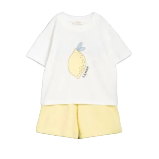 summer set white short and shirt lemon