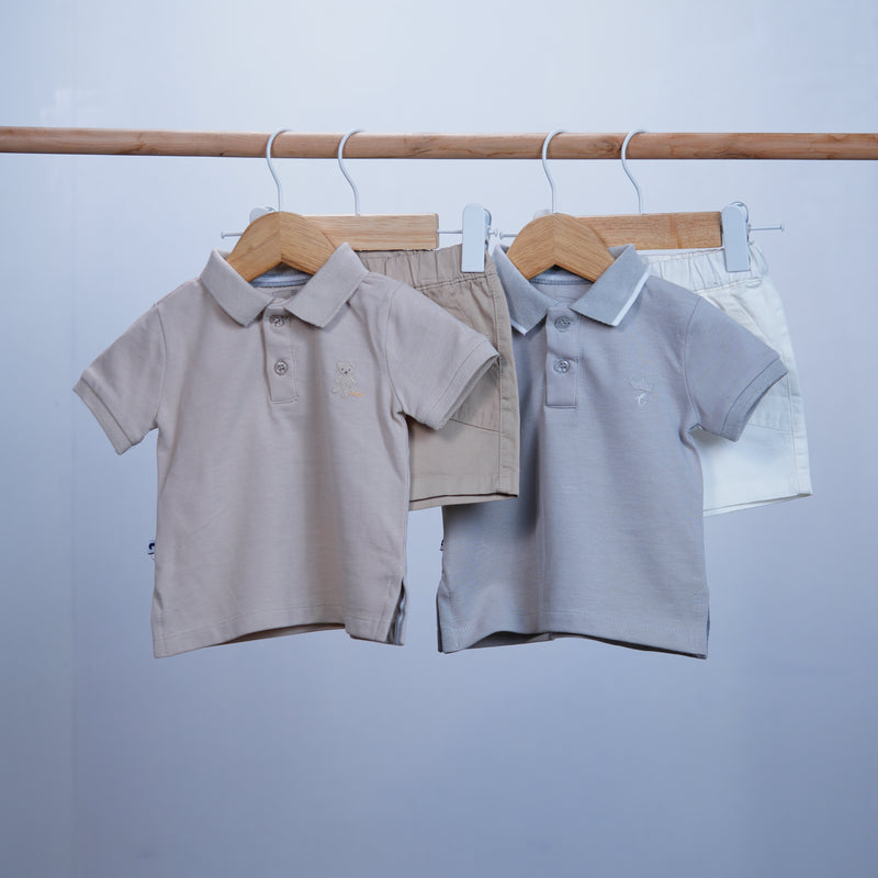 set of 2 pieces baby boy short and t-shirt beige