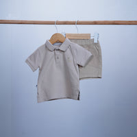 set of 2 pieces baby boy short and t-shirt beige